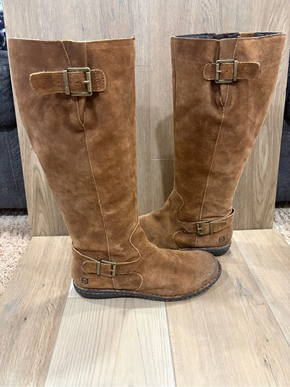 Born F35526 Joly Women's Tall Suede Riding Boots Buckle Chestnut Brown Size 10
